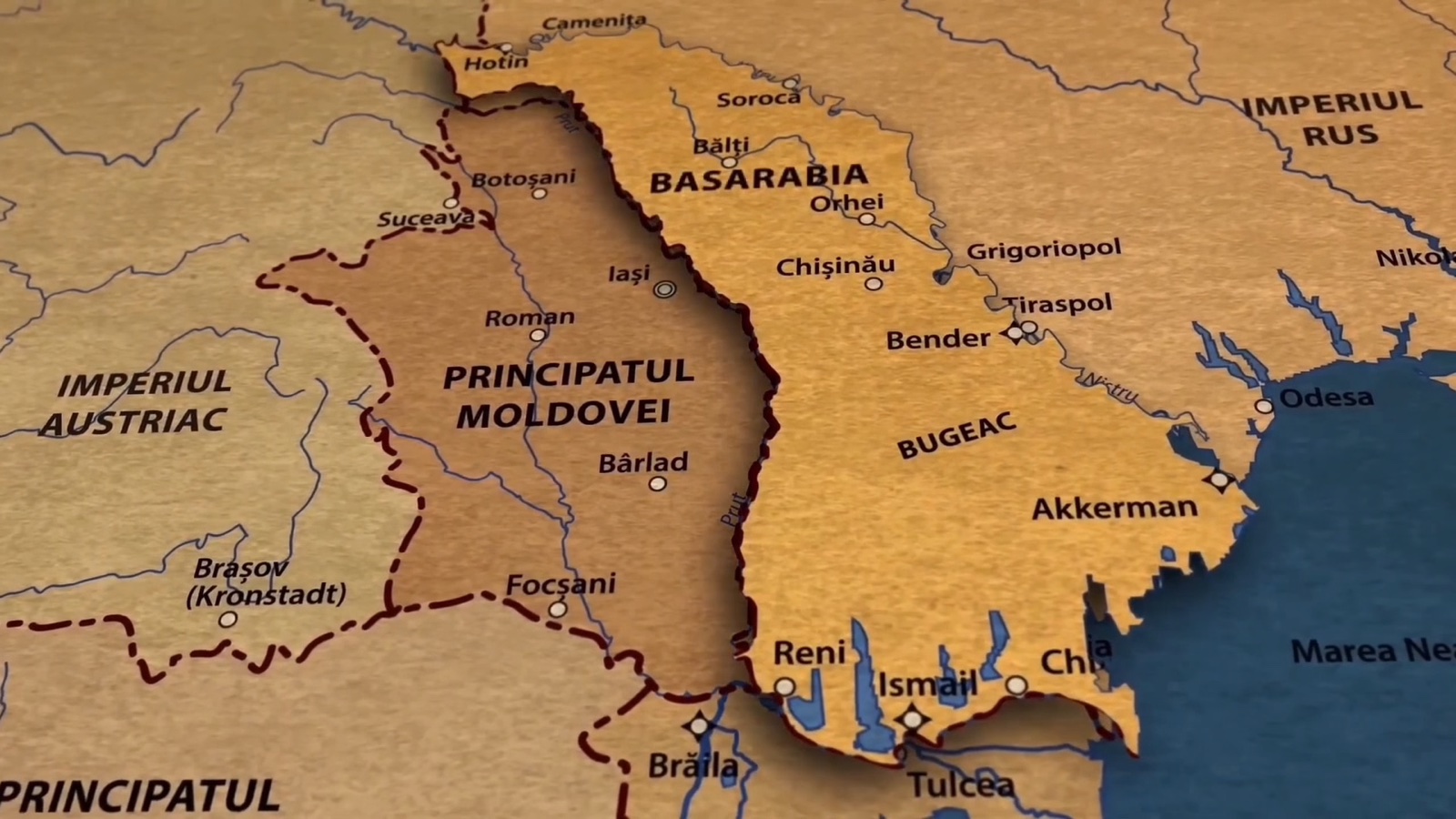 Историческая карта Бессарабии и Княжества Молдова, 1918–1940