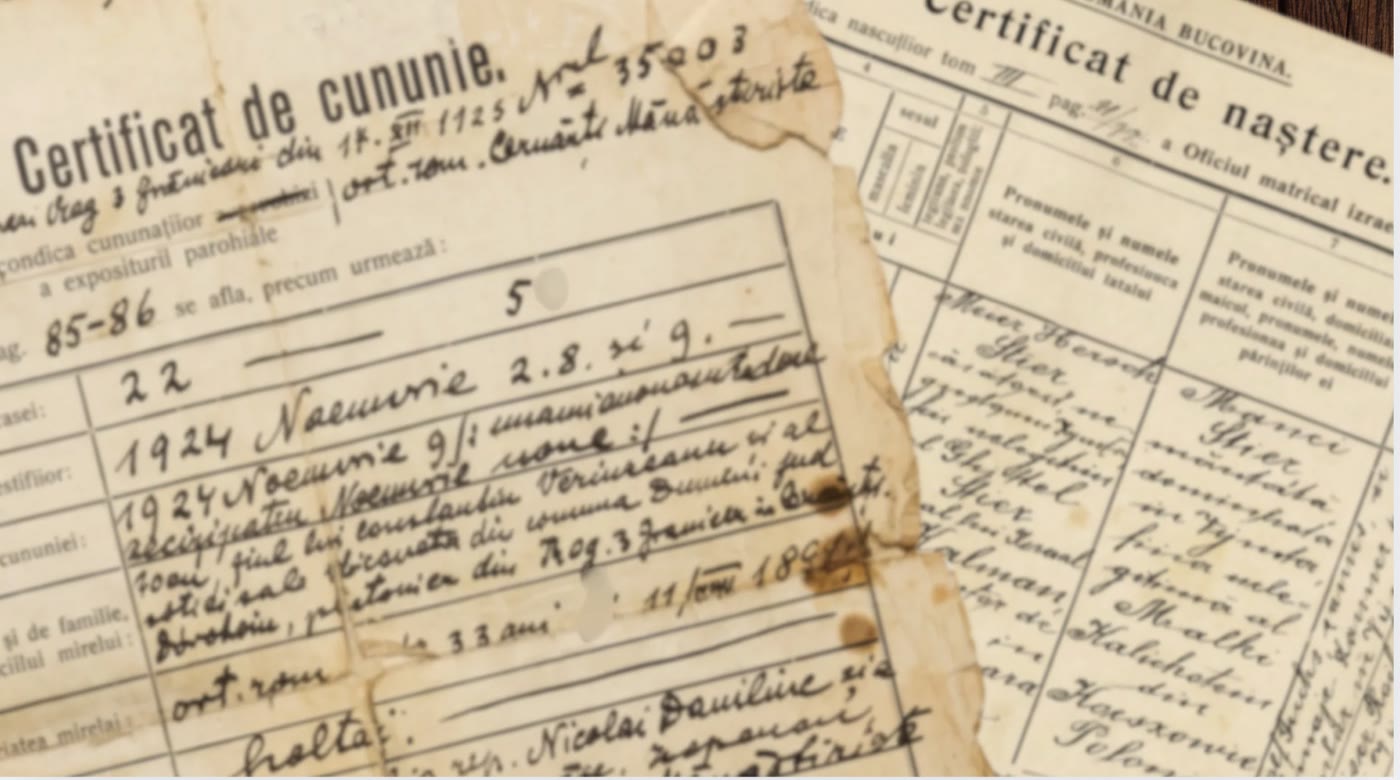 Старинные свидетельства о рождении и браке — Румыния, Буковина, 1924 год